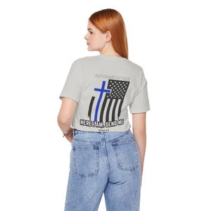 Polizei T-Shirt | "Hier bin ich, sende mir" | dünnes blaues Linien-Kreuz-T-Shirt | Jesaja 6: 8 Schrift Shirt für Offiziere Bild 9