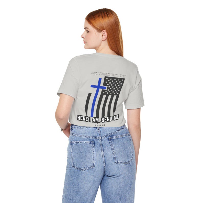 Polizei T-Shirt | "Hier bin ich, sende mir" | dünnes blaues Linien-Kreuz-T-Shirt | Jesaja 6: 8 Schrift Shirt für Offiziere Bild 9