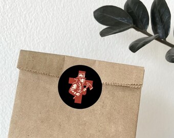Firefighter Sticker with Cross - Waterproof Matte Vinyl Sticker - Faith-Based Firefighter Gift - Multiple Sizes