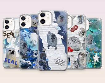 Cute Seal Phone Case Aquatic Life Baby Seal Cover for iPhone 16,15,14,13,12 SamsungS25Fe,S24,S23,S22,A16,A26, Pixel 9Pro,8A,7