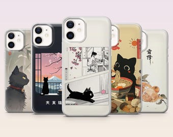 Japanese Cat Phone Case Cute Kitten Japan Art Cover for iPhone 16,15,14,13,12 SamsungS25Fe,S24,S23,S22,A16,A26, Pixel 9Pro,8A,7