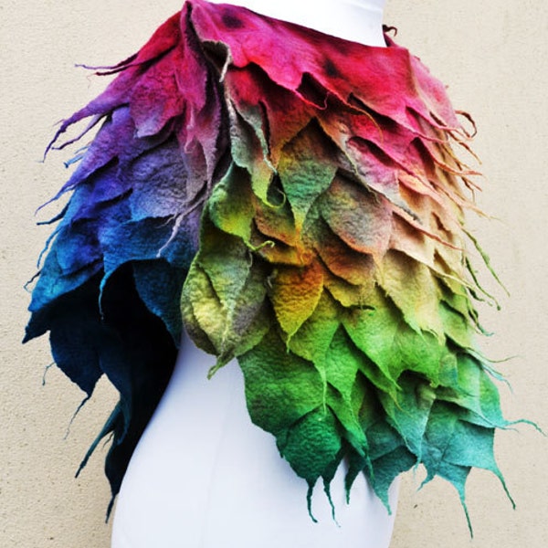 Cape, poncho, felt, wool, merino wool, purple, green, lime, brown, pink, yellow,  fibre art, gift