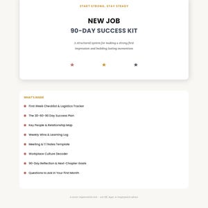 New Job 90 Day Success Kit PDF, First Week Checklist Printable, 30 60 90 Day Plan Template, Onboarding Planner, Instant Download