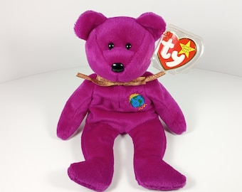 Oso del Milenio 1999 TY Beanie Babies - Peluche de 8.5 pulgadas con relleno de bolitas de polietileno, color fucsia