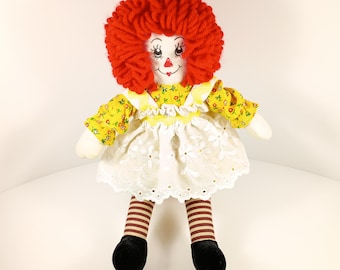 Vintage Raggedy Ann Doll, 12-Inch, Dark Striped Stockings (Read Description for Condition Details)
