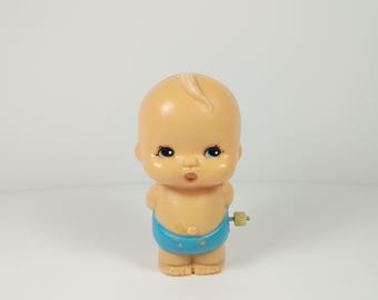1977 TOMY Kid-A-Long Wind-Up Toy Baby Blue