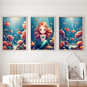 Mermaid Nursery Wall Art Prints: Under the Sea Decor (Digital Download)