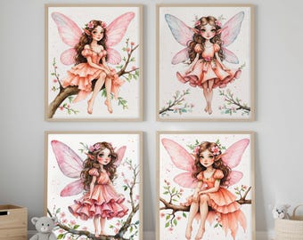 Fairy wall art: Baby Girl Nursery Decor (Digital Download, Set of 5)