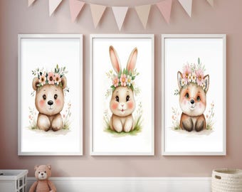 Woodland Nursery Decor: Baby girl nursery wall art (Digital Download)
