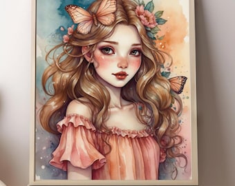 Watercolor Portrait: Baby girl nursery wall art (Digital Download)