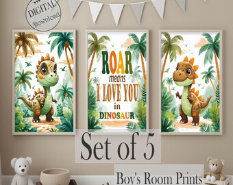 Decoración de habitación de dinosaurios: Láminas para habitación de niño, cita inspiradora (descarga digital)