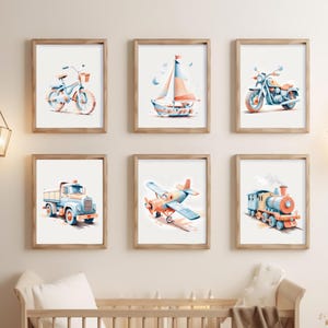Vintage Transportation Nursery art: Boy Room Decor (Digital Download) Set of 6