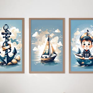 DIGITAL DOWNLOAD, Nautical Nursery Prints, Nautical Wall Art, Watercolour Coastal Prints, Boy Nursery Nautical Decor, Sail Boat Lighthouse
