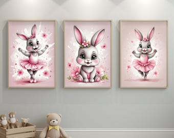 Ballerina Bunny:  Toddler girl room decor (Digital Download, Set of 3)