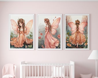 水彩画の妖精のプリント：魔法の子供部屋用ウォールアート（デジタルダウンロード）