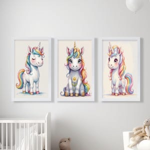 Lot de 3 impressions d&#39;art mural licorne, décoration de chambre d&#39;enfant licorne, art mural de chambre de fille, affiches licorne fantaisistes, décoration de chambre d&#39;enfant, licornes magiques