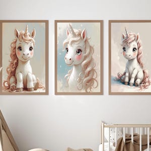Lot de 3 impressions d&#39;art mural licorne, décoration de chambre d&#39;enfant licorne, art mural de chambre de fille, affiches licorne fantaisistes, décoration de chambre d&#39;enfant, licornes magiques