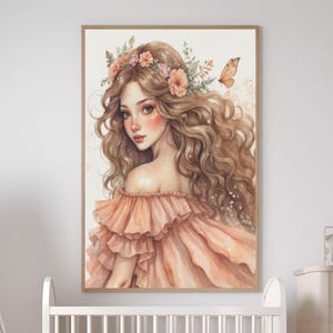 Princess Castle Girl&#39;s room or Nursery Art: Enchanted Forest Watercolor Print (Digital Download)