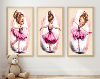 Toddler girl room decor: Ballerina Wall Art, Set of 3 (Digital Download)