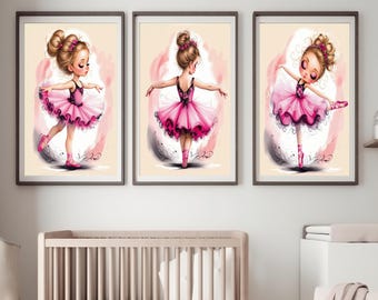 Ballerina wall art: Baby girl nursery decor, Set of 3 (Digital Download)
