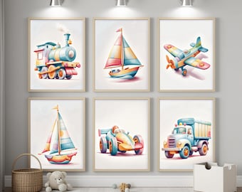 Car nursery: Boys Room Wall Art (Digital Download, Set of 6)
