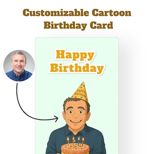 Custom Cartoon Birthday Card from Photo | Personalized Funny Digital Download Greeting Card | Printable Unique Gift for Friends & Family