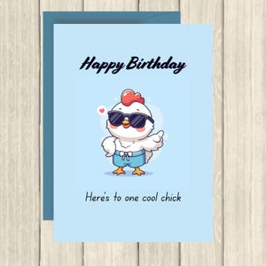 Cool Chick Birthday Card – Funny Chicken Pun Greeting – Cute Animal Printable Card for Her or Friend – Digital Download