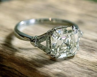 Anillo de compromiso vintage con filigrana, anillo con engaste de ilusión antigua, anillo de oro blanco de 18 quilates con diamantes cuadrados, anillo de bodas Art Déco