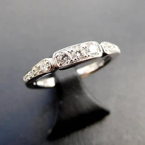 Art Deco Moissanite Wedding Ring: Sterling Silver Eternity Band