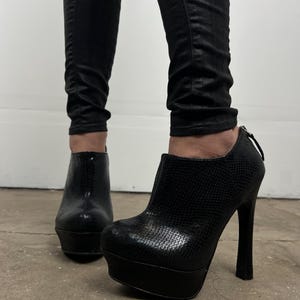 Faith Reptile Print Platform Ankle Boots Black High Heel Booties Y2K Size EU 37
