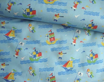 Japanese Cotton Fabric Boys Fabric Kids Fabric Blue Pirate Fabric Sailor Fabric Animal Fabric Ship Fabric by the yard/Pirate Ship