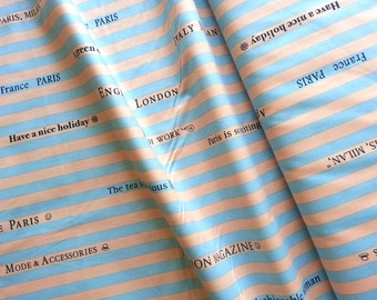 Japanese Cotton Fabric Yuwa Retro Fabric Striped Fabric Text Fabric Vintage Fabric Romantic Fabric Blue Fabric by the yard/Magazine Stripe