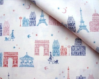 Japanese Cotton Fabric Kokka French Fabric Paris Fabric Eiffel Tower Fabric Shirting Fabric Decoration Fabric by the yard/Paris at Night
