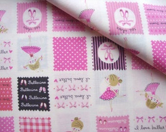 Japanese Cotton Fabric Kawaii Girl Fabric Ballet Fabric Pink Fabric Kids Fabric Ballerina Fabric by the yard Quilting Cotton/Sweet Ballerina