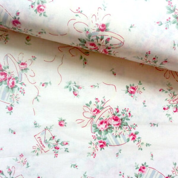 Japanese Fabric Yuwa, Rose Fabric, Floral Fabric, Flower Fabric, Country Fabric, Shabby Chic Fabric/Romantic Bouquet/half a yard
