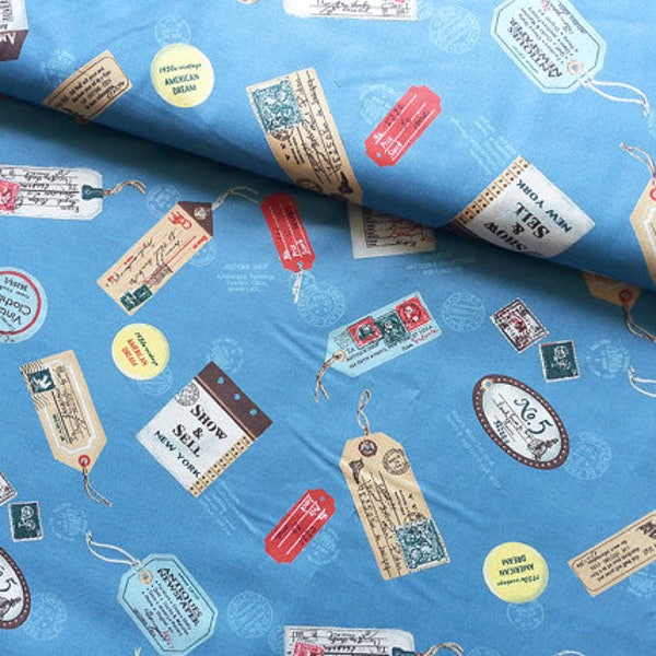 Tissu japonais en coton Yuwa tissu rétro bleu tissu vintage sacs tissu par mètre tissu à motif quilting coton/étiquettes vintage