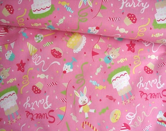 Japanese Cotton Fabric Bunny Fabric Kids Fabric Teddy Bear Fabric Rabbit Fabric Party Decor Fabric Birthday Fabric by the yard/Sweets Party