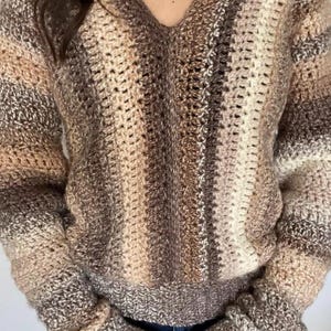 Gehäkelte Pullover Langarm-Pullover mit V-Ausschnitt