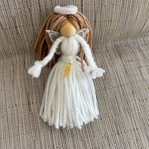 Christmas Ornament, 5-in Handmade Angel With Halo and Embroidered White Wings