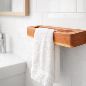 Aromatic Cedar Wood Floating Hand Towel Bar – Wall Mounted – Minimalist Spa & Sauna Decor