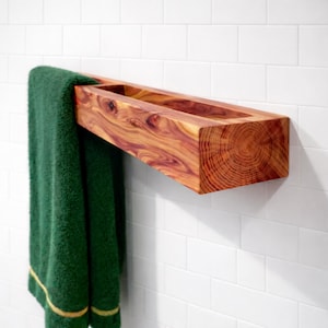 Aromatic Cedar Wood Floating Towel Bar – Wall Mounted – Minimalist Spa & Sauna Decor
