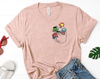 Super Heroes Pocket Shirt, Hero Pop-out, Avengers Pocket Unisex T-shirt, V-neck Shirts, Disney Gift, Gift for Daughter