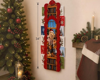 Porta biglietti di auguri natalizi vintage con orsetti ed elfi da appendere alla parete, 86 cm, sigillato, per le feste.