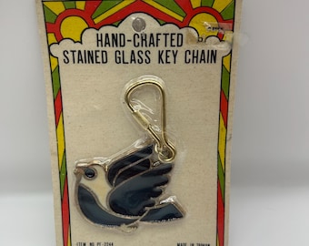 Llavero Nanco vintage Bird azul y blanco de vitral hecho a mano, sellado de Taiwán