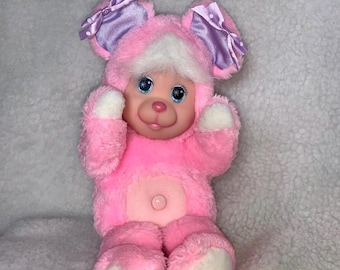 Magic Nursery Kitty pink plush doll 1990 vintage 12" purple bows Mattel