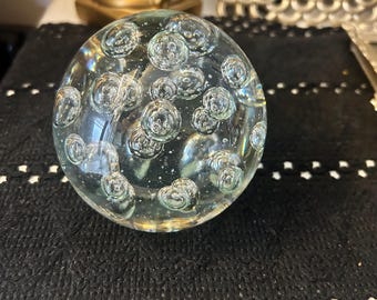 Clear Art Glass Bubble Paperweight Controlled Bubble Orb Sphere 4” Decorative