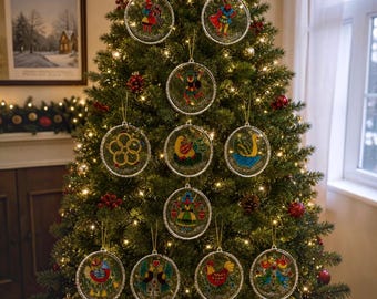 Vintage Twelve Days Of Christmas Trim A Tree Ornaments Hong Kong Clear 11pc Box