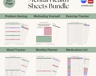 Mental Health Worksheet Bundle | 50+ CBT DBT Therapy Tools | Mindfulness & Wellness Binder for Counselors | Anxiety Relief Self-Care Canva