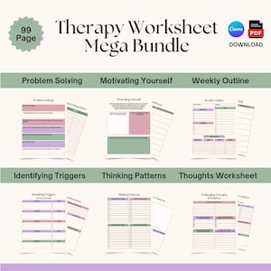 Therapy Worksheet Mega Bundle | CBT Trauma & ADHD Workbook Kit | Mental Health Resources for Counselors and Coaches | | Canva PDF