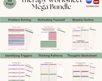 Therapy Worksheet Mega Bundle | CBT Trauma & ADHD Workbook Kit | Mental Health Resources for Counselors and Coaches | | Canva PDF